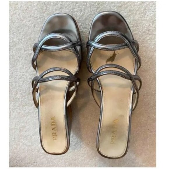Prada leather silver wedged sandals - Picture 3 of 9
